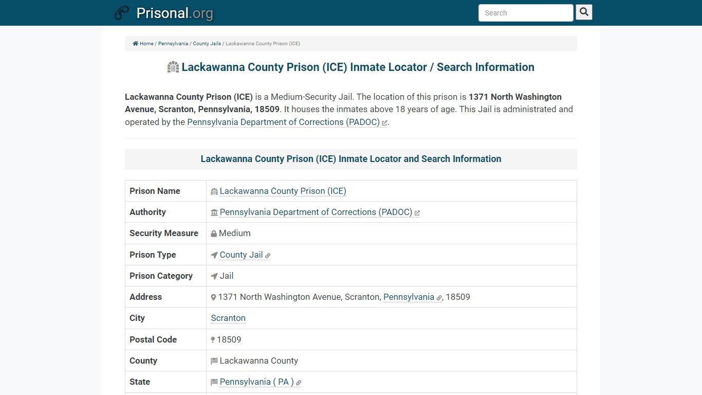 Lackawanna County Prison (ICE)-Inmate Locator/Search Info ...